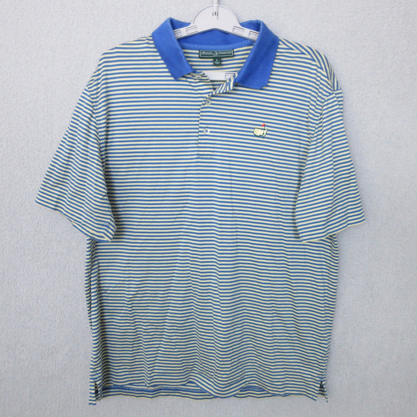 Masters Collection Golf Polo Shirt Mens Large Blue Yellow Striped Pga Tournament